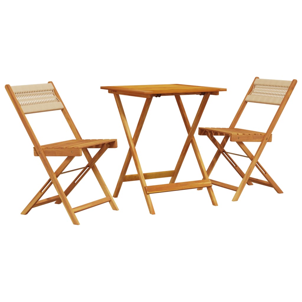 bistrosæt 3 dele polypropylen og massivt træ beige