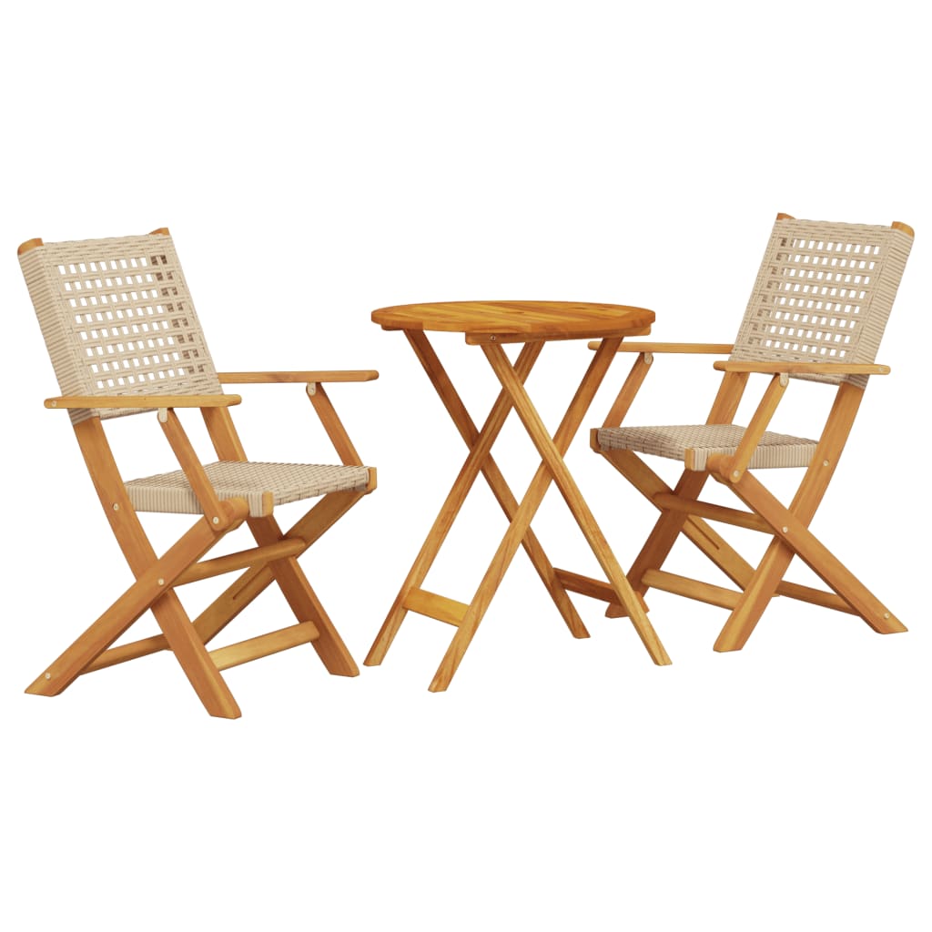 bistrosæt 3 dele polyrattan og massivt træ beige