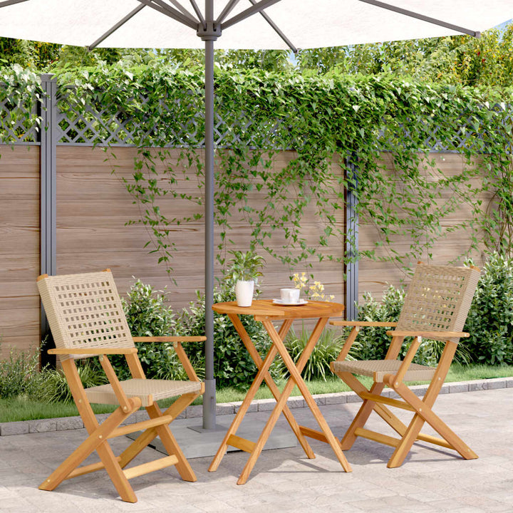 bistrosæt 3 dele polyrattan og massivt træ beige