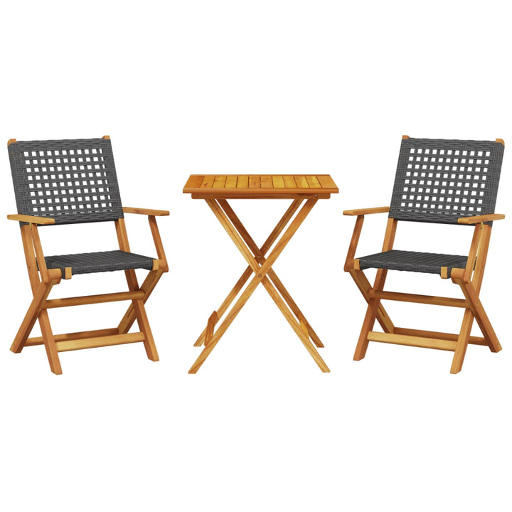 bistrosæt 3 dele polyrattan og massivt træ sort