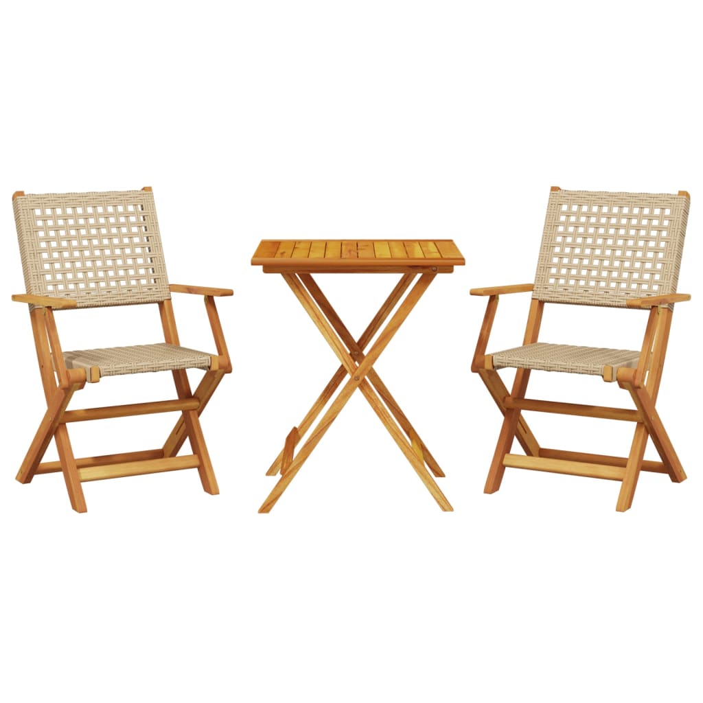 bistrosæt 3 dele polyrattan og massivt træ beige