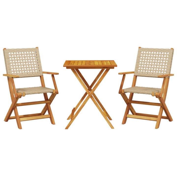 bistrosæt 3 dele polyrattan og massivt træ beige
