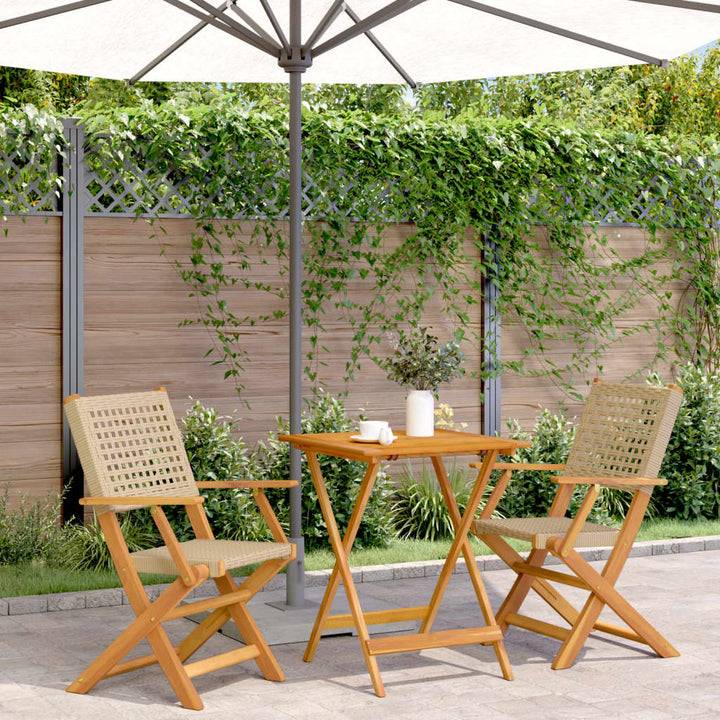 bistrosæt 3 dele polyrattan og massivt træ beige