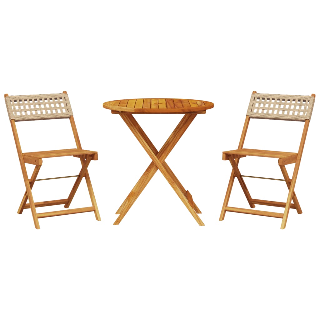 bistrosæt 3 dele polyrattan og massivt træ beige