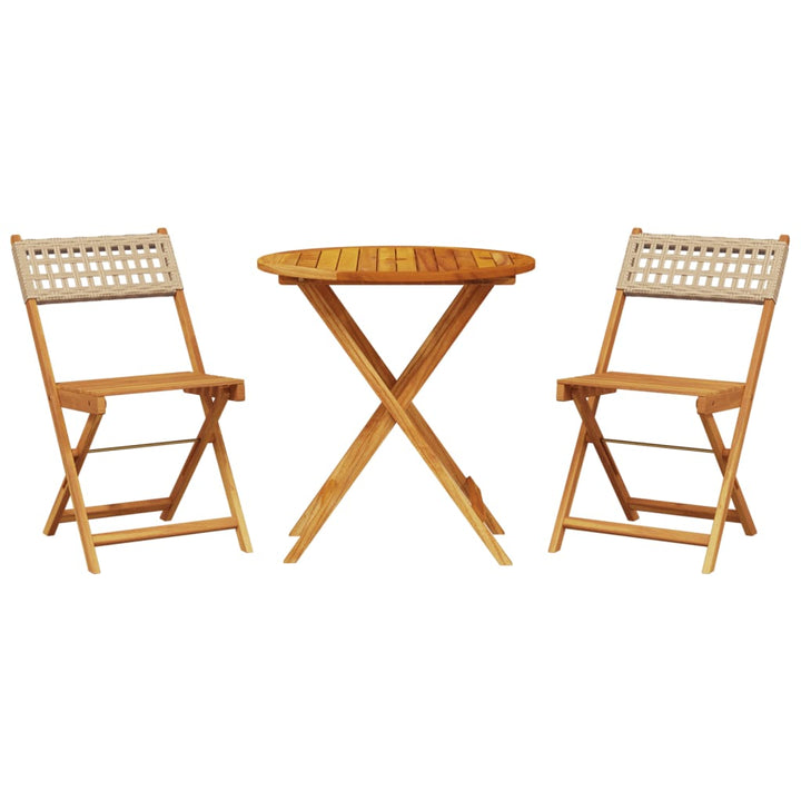 bistrosæt 3 dele polyrattan og massivt træ beige