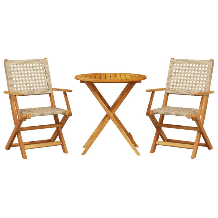 bistrosæt 3 dele polyrattan og massivt træ beige