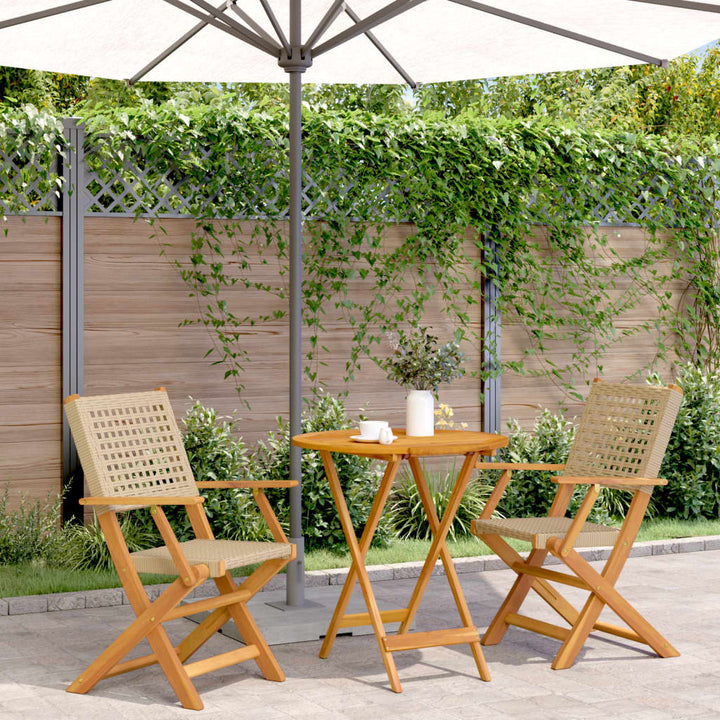 bistrosæt 3 dele polyrattan og massivt træ beige
