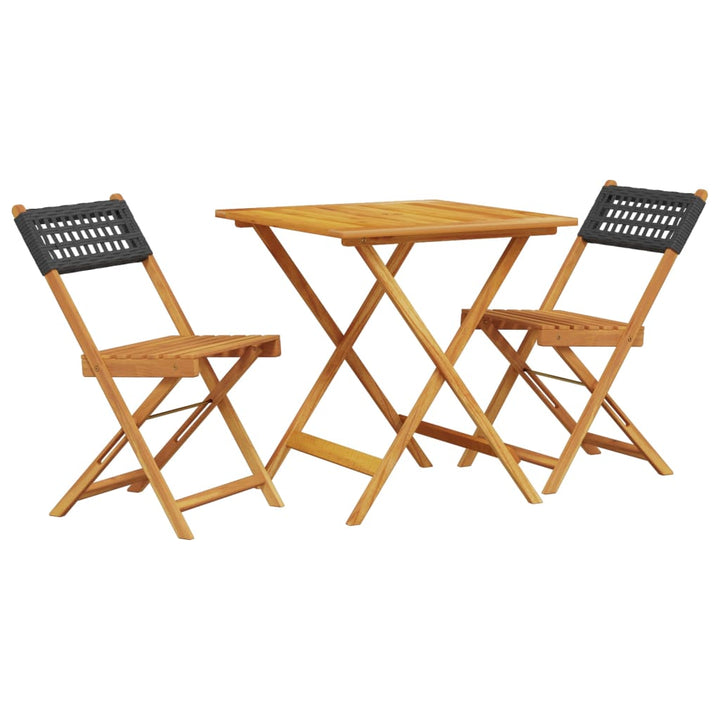 bistrosæt 3 dele polyrattan og massivt træ sort