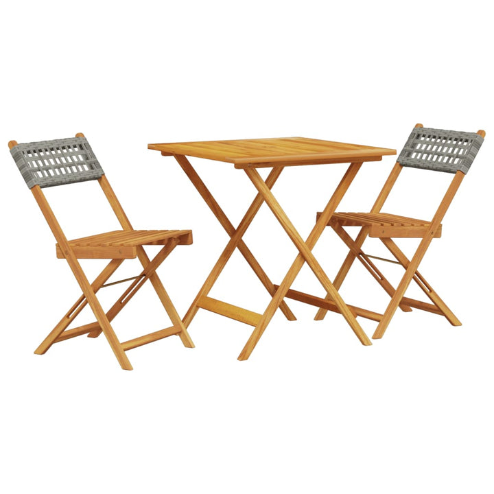 bistrosæt 3 dele polyrattan og massivt træ grå