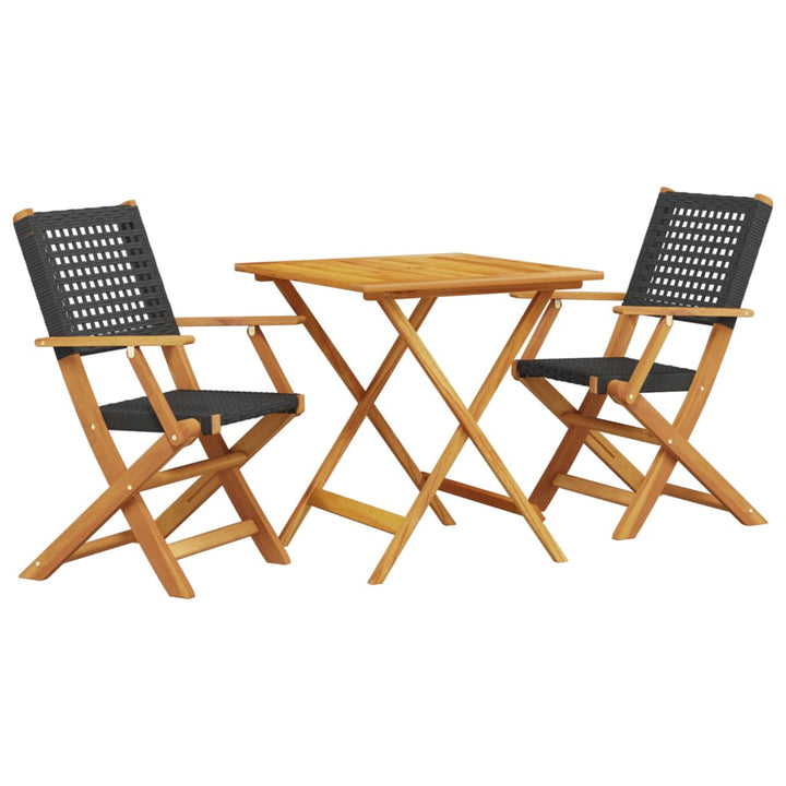 bistrosæt 3 dele polyrattan og massivt træ sort