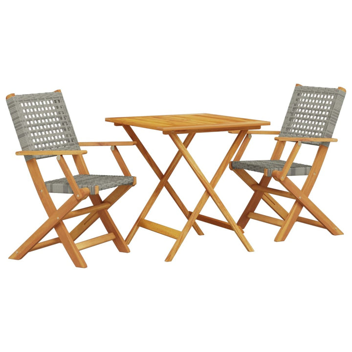 bistrosæt 3 dele polyrattan og massivt træ grå