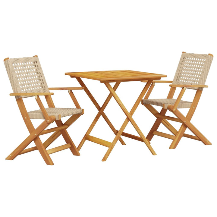 bistrosæt 3 dele polyrattan og massivt træ beige