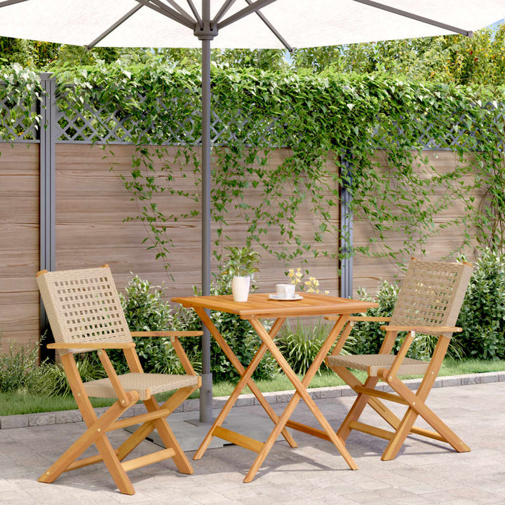 bistrosæt 3 dele polyrattan og massivt træ beige