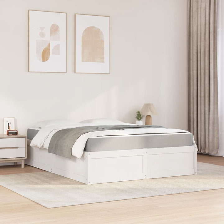 seng med madras 140x200 cm massivt fyrretræ hvid