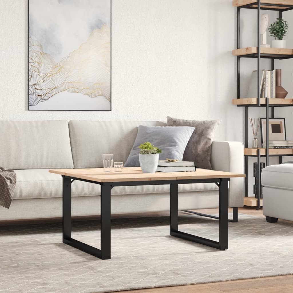 sofabord 90x90x45 cm O-stel massivt fyrretræ og stål