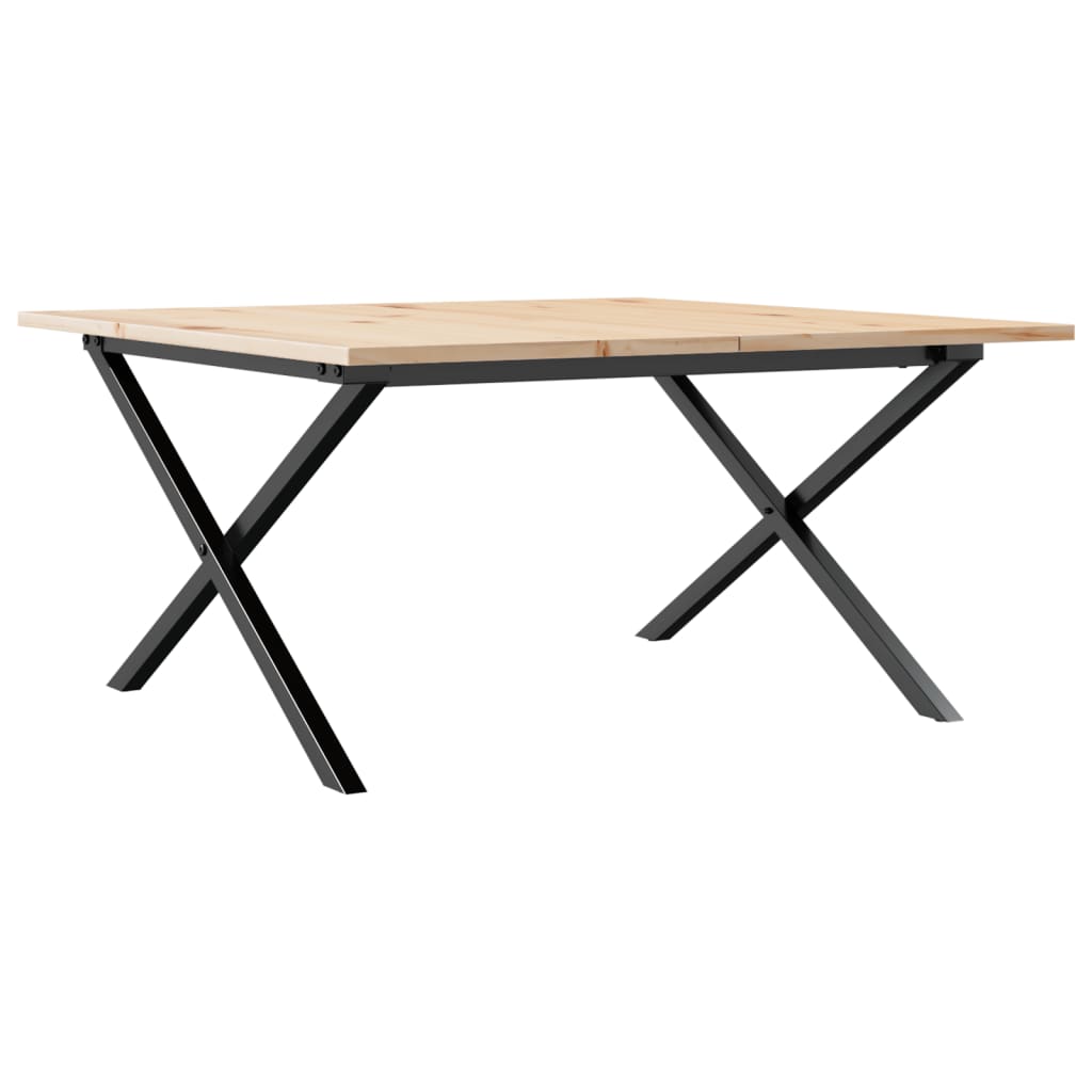 sofabord 90x90x45 cm X-stel massivt fyrretræ og stål