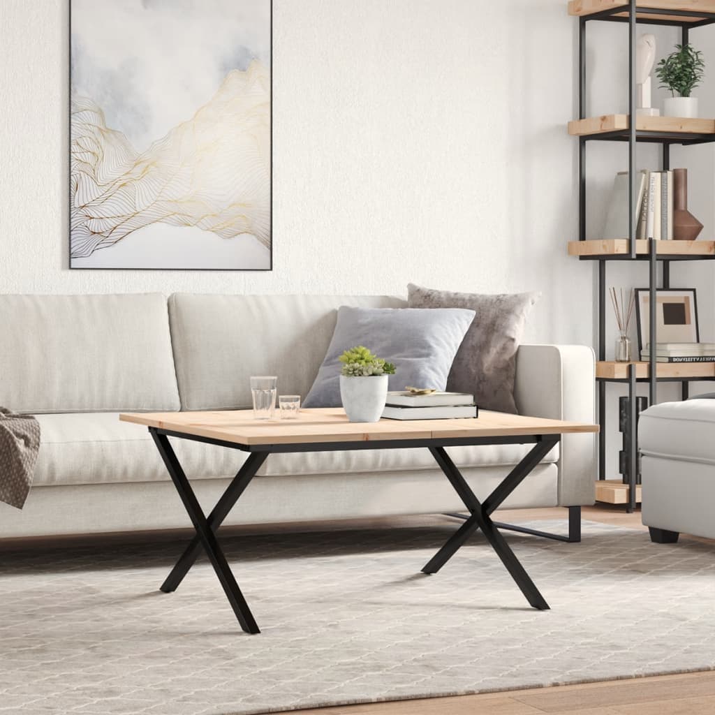 sofabord 90x90x45 cm X-stel massivt fyrretræ og stål