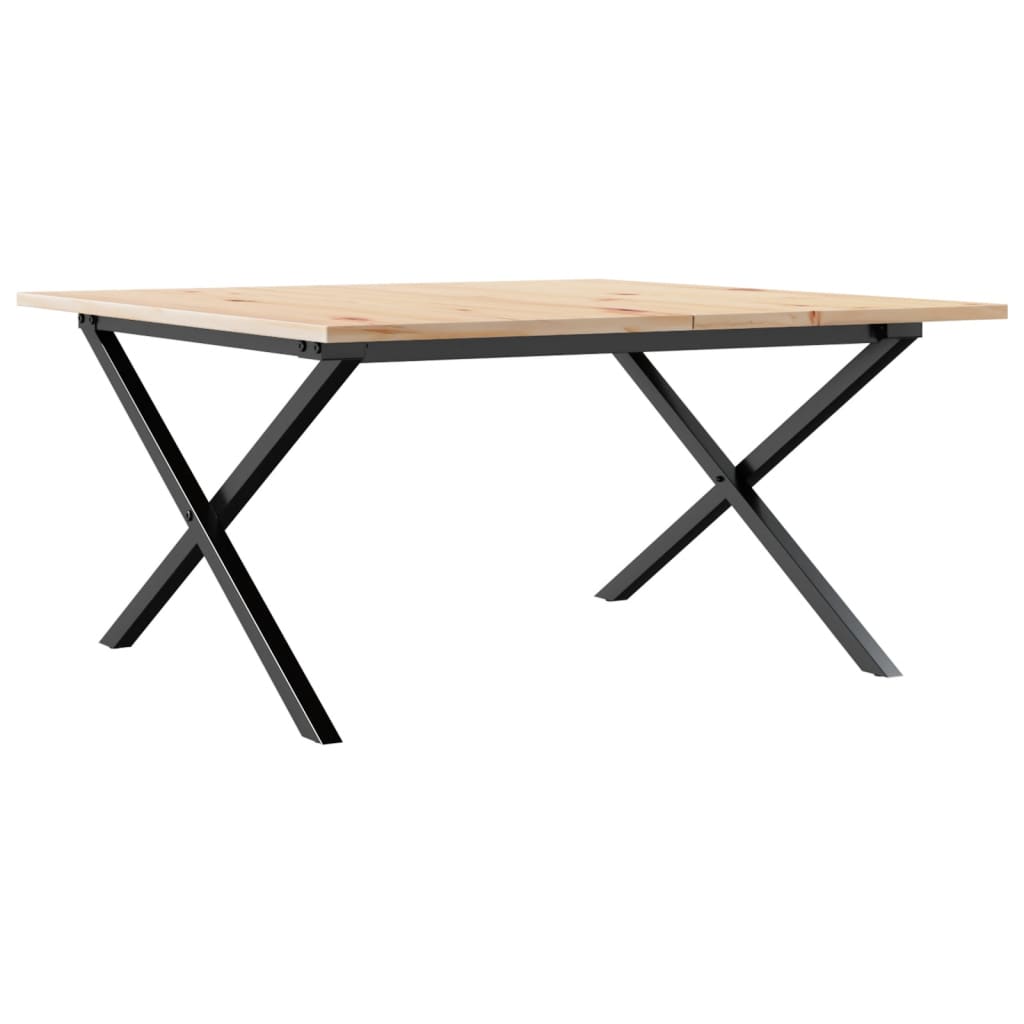 sofabord 90x90x45 cm X-stel massivt fyrretræ og stål