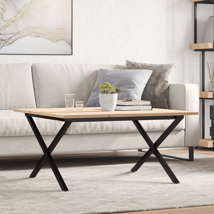 sofabord 90x90x45 cm X-stel massivt fyrretræ og stål