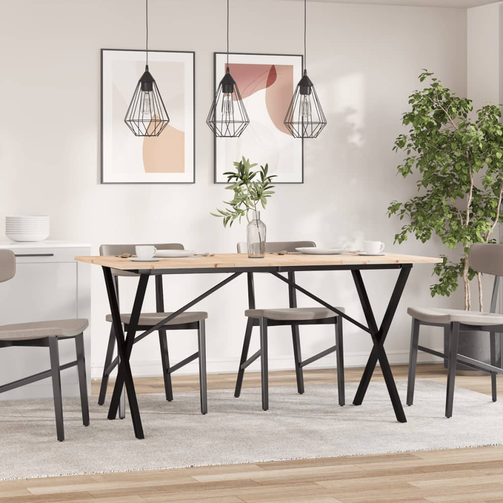 spisebord 140x80x75 cm X-stel massivt fyrretræ og stål