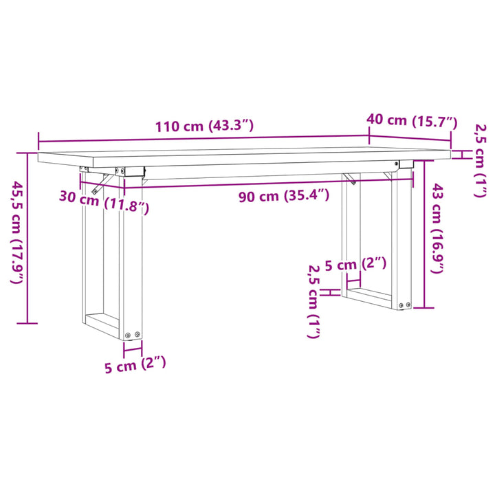 sofabord 110x40x45,5 cm O-stel massivt fyrretræ og stål