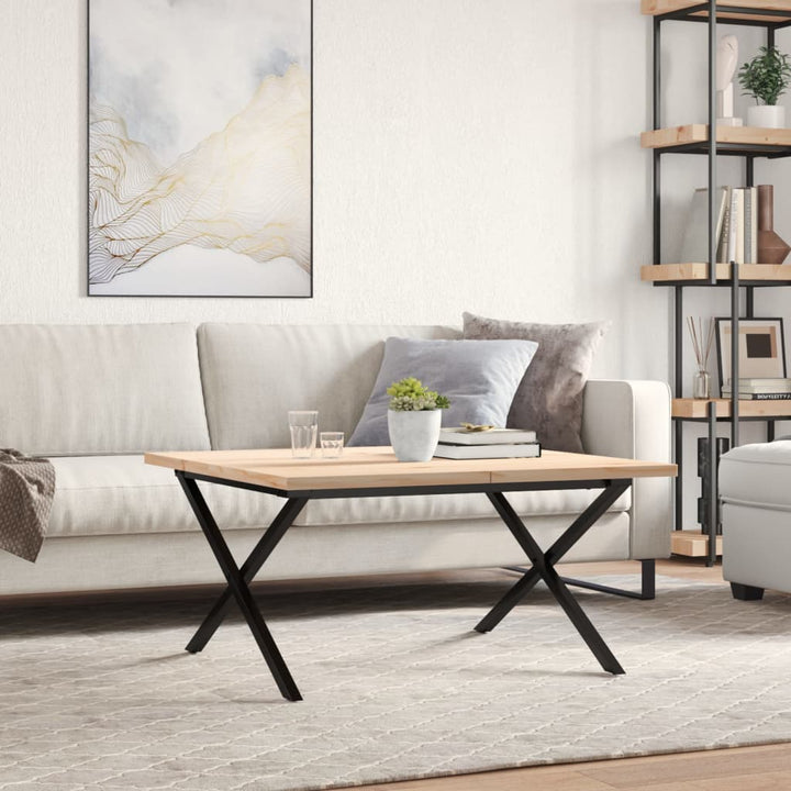 sofabord 80x80x45,5 cm X-stel massivt fyrretræ og stål