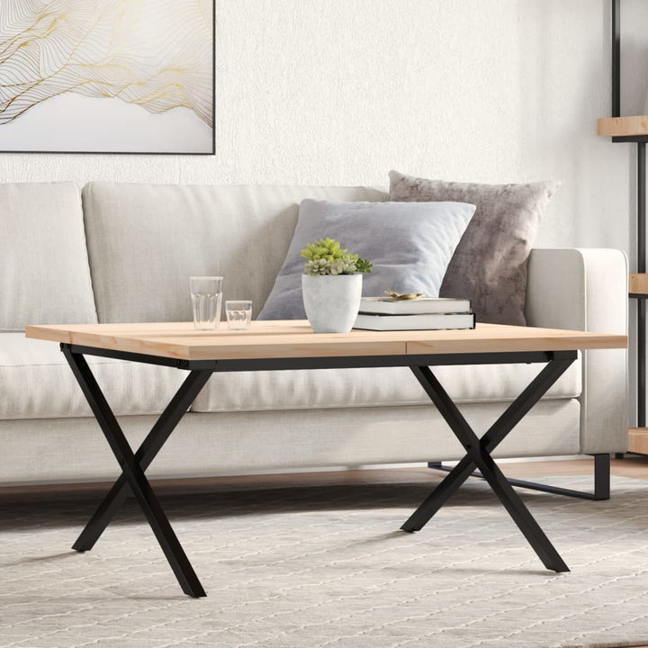 sofabord 80x80x45,5 cm X-stel massivt fyrretræ og stål