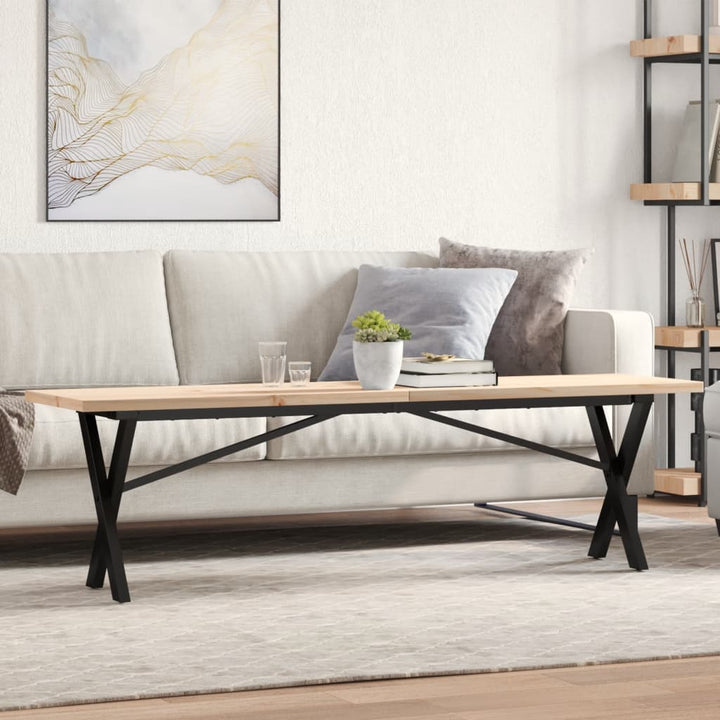 sofabord 160x40x45,5 cm X-stel massivt fyrretræ og stål