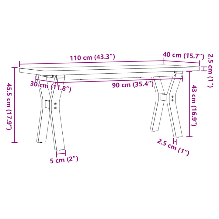 sofabord 110x40x45,5 cm Y-stel massivt fyrretræ og stål