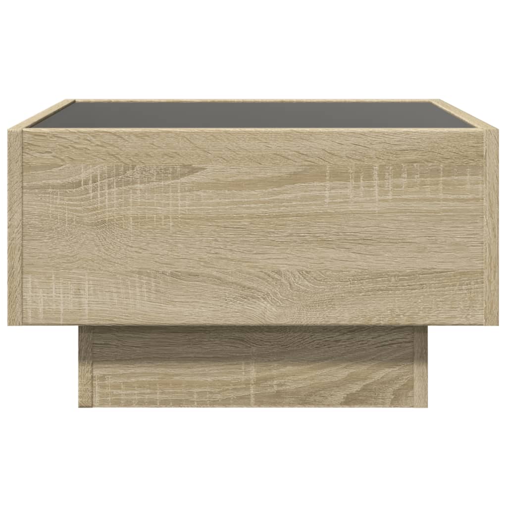 sofabord med LED-lys 50x50x30 cm konstrueret træ sonoma-eg