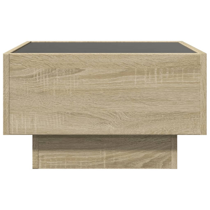 sofabord med LED-lys 50x50x30 cm konstrueret træ sonoma-eg