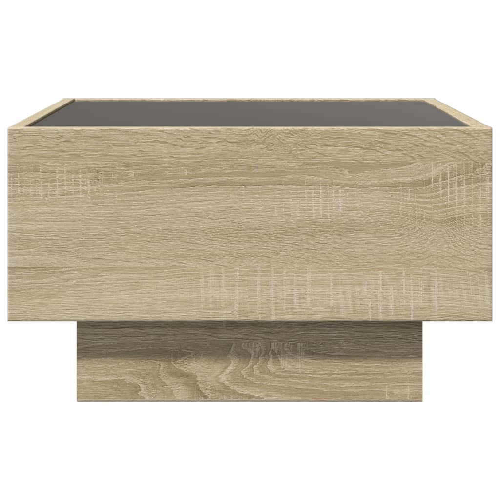 sofabord med LED-lys 50x50x30 cm konstrueret træ sonoma-eg