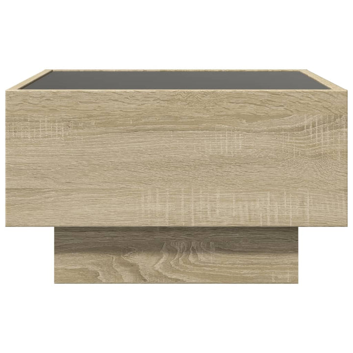 sofabord med LED-lys 50x50x30 cm konstrueret træ sonoma-eg