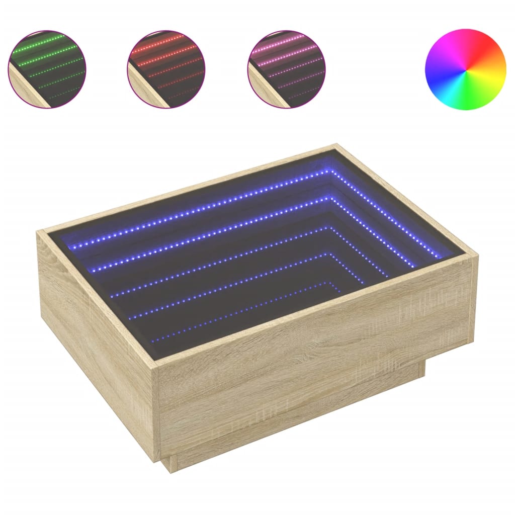 sofabord med LED-lys 70x50x30 cm konstrueret træ sonoma-eg