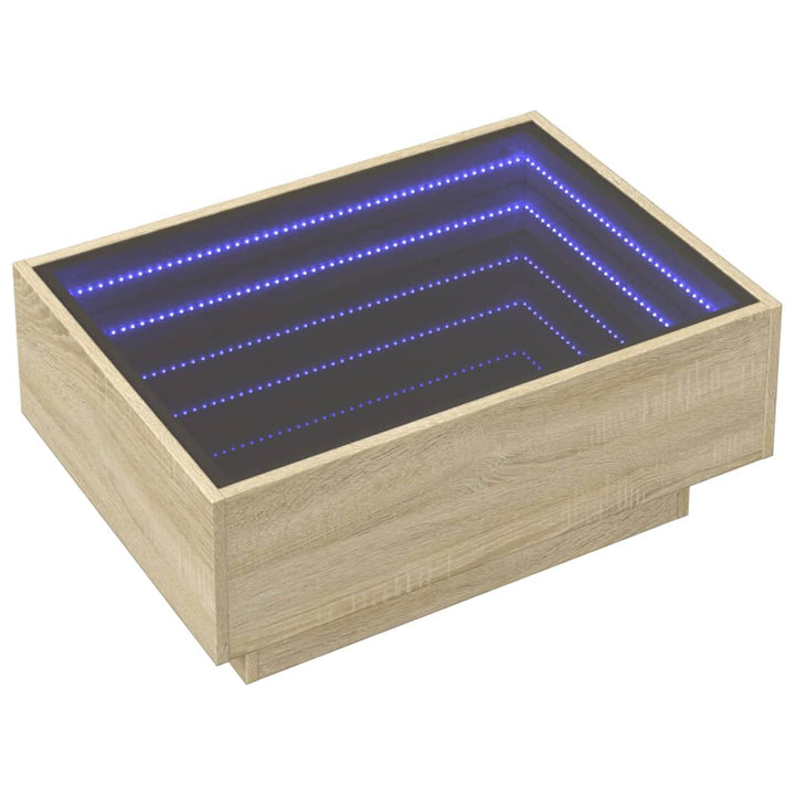 sofabord med LED-lys 70x50x30 cm konstrueret træ sonoma-eg
