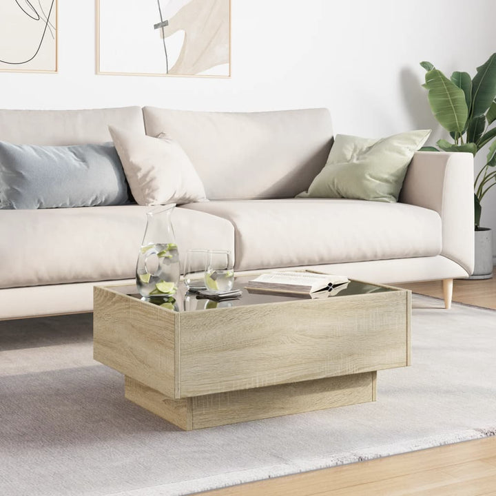 sofabord med LED-lys 70x50x30 cm konstrueret træ sonoma-eg