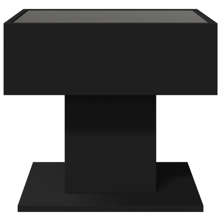 sofabord med LED-lys 50x50x45 cm konstrueret træ sort