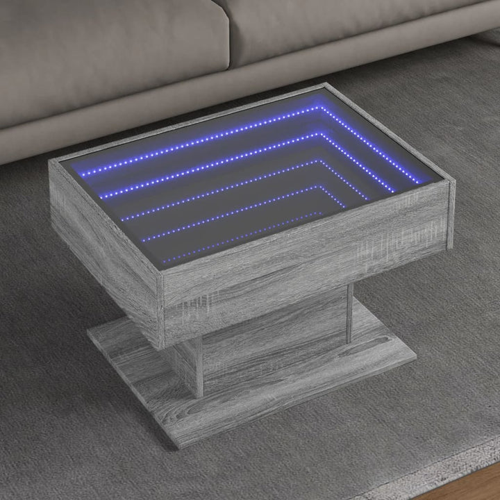 sofabord med LED-lys 70x50x45 cm konstrueret træ grå sonoma-eg