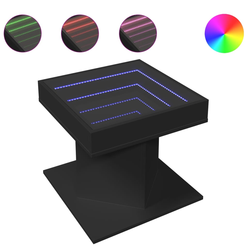 sofabord med LED-lys 50x50x45 cm konstrueret træ sort