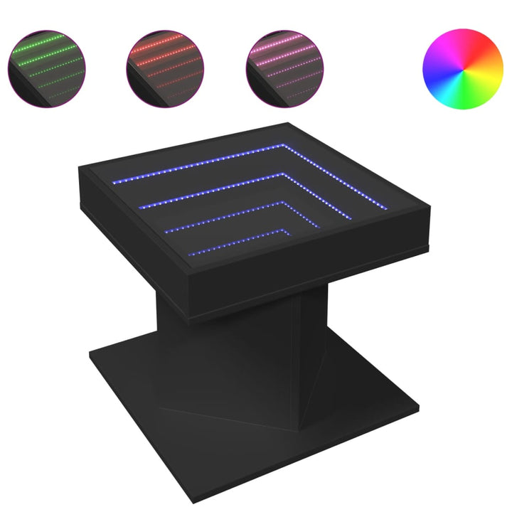 sofabord med LED-lys 50x50x45 cm konstrueret træ sort