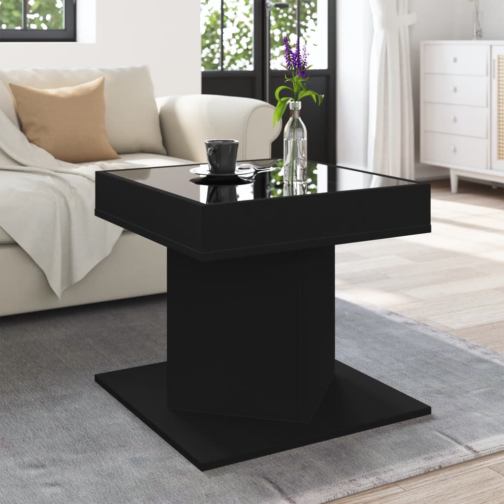 sofabord med LED-lys 50x50x45 cm konstrueret træ sort