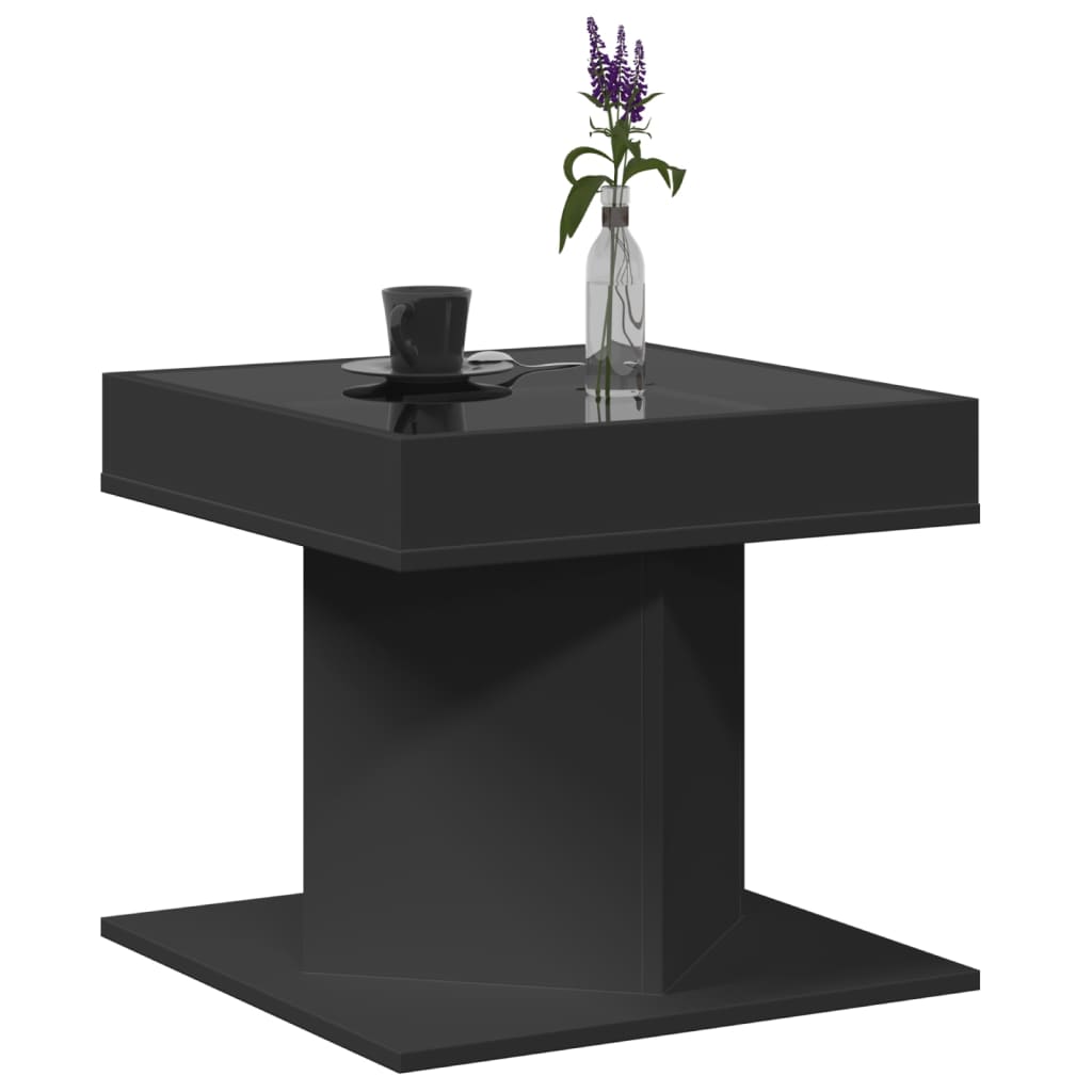 sofabord med LED-lys 50x50x45 cm konstrueret træ sort