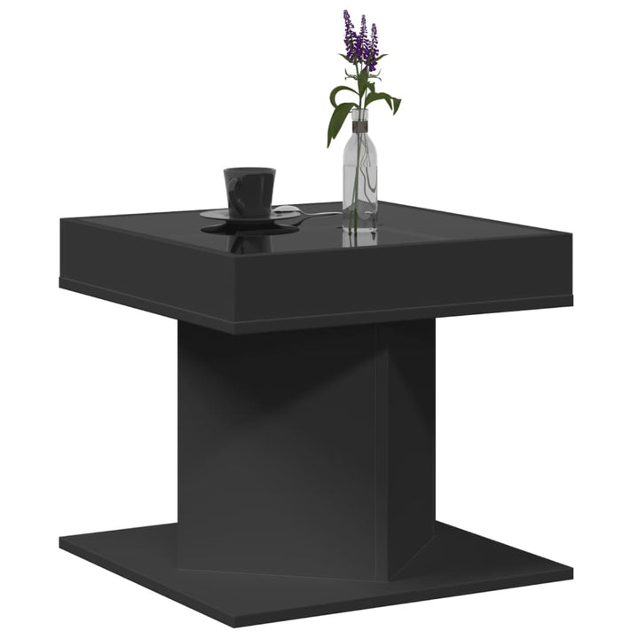 sofabord med LED-lys 50x50x45 cm konstrueret træ sort