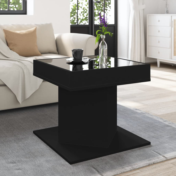 sofabord med LED-lys 50x50x45 cm konstrueret træ sort