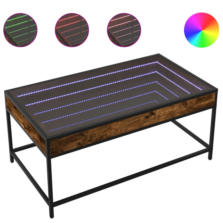 sofabord med Infinity LED-lys 90x50x41 cm røget egetræsfarve