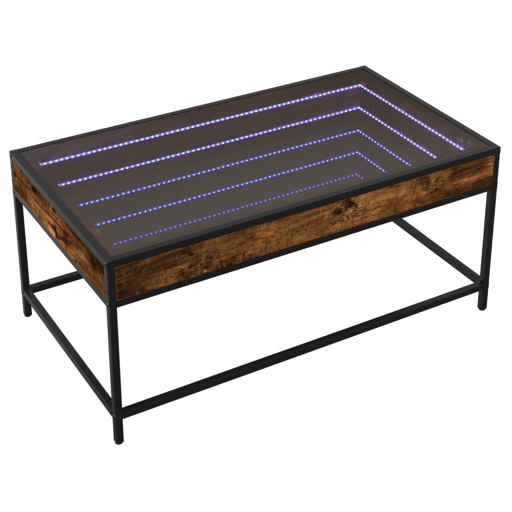sofabord med Infinity LED-lys 90x50x41 cm røget egetræsfarve
