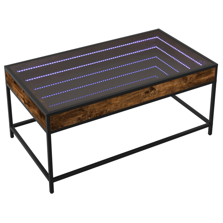 sofabord med Infinity LED-lys 90x50x41 cm røget egetræsfarve