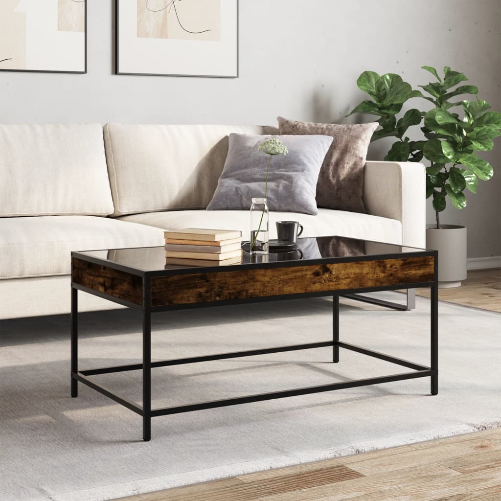 sofabord med Infinity LED-lys 90x50x41 cm røget egetræsfarve