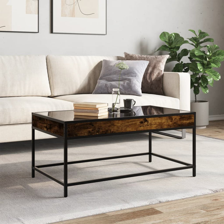 sofabord med Infinity LED-lys 90x50x41 cm røget egetræsfarve