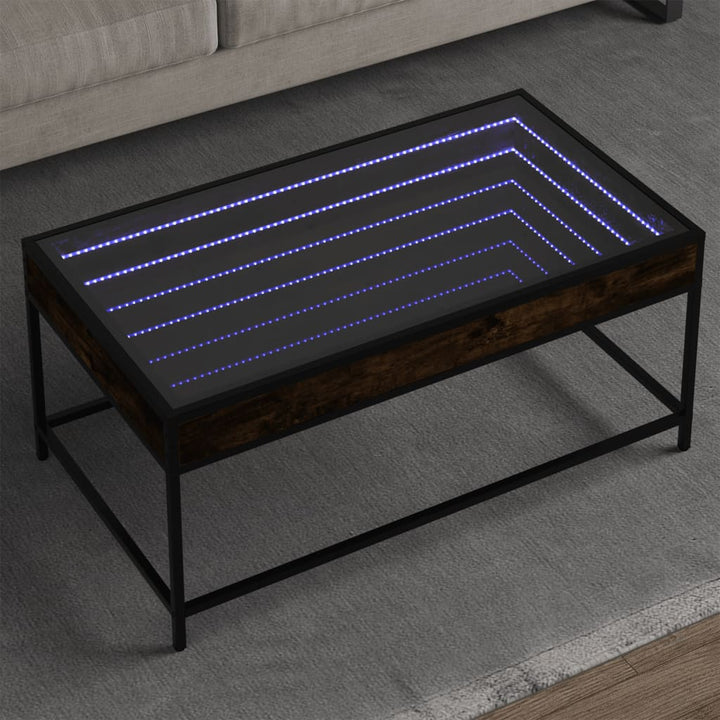 sofabord med Infinity LED-lys 90x50x41 cm røget egetræsfarve